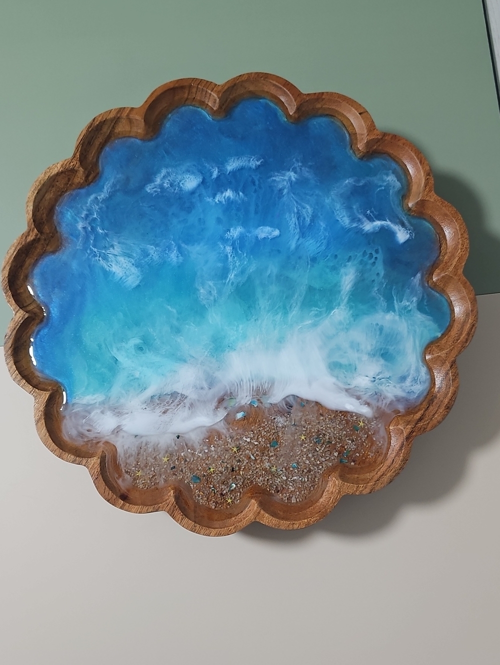 Lazy Susan Wood -Handcrafted Blue Ocean With Epoxy Resin